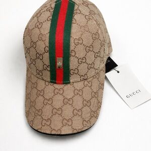Gucci Monogram Baseball Cap with Red & Green Stripe